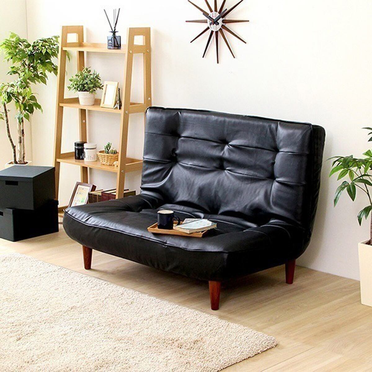 2人掛ハイバックソファ PVCレザー ローソファにもポケットコイル使用3段階リクライニング 日本製