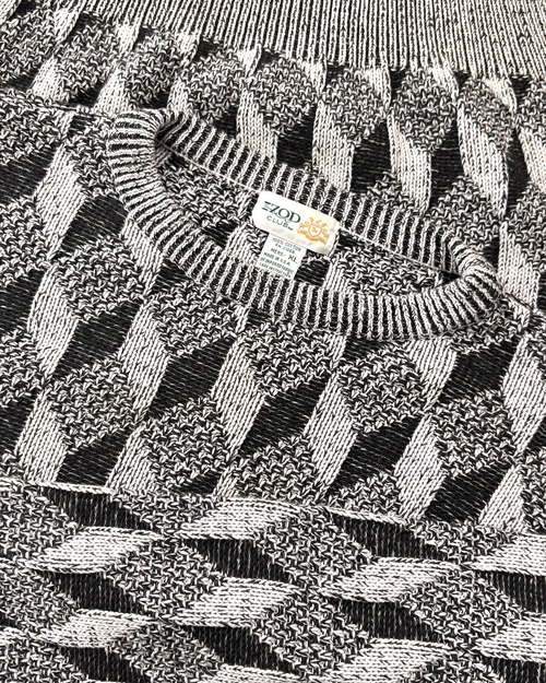 ~90s IZOD Jacquard Pattern Crew Cotton Knit USA製
