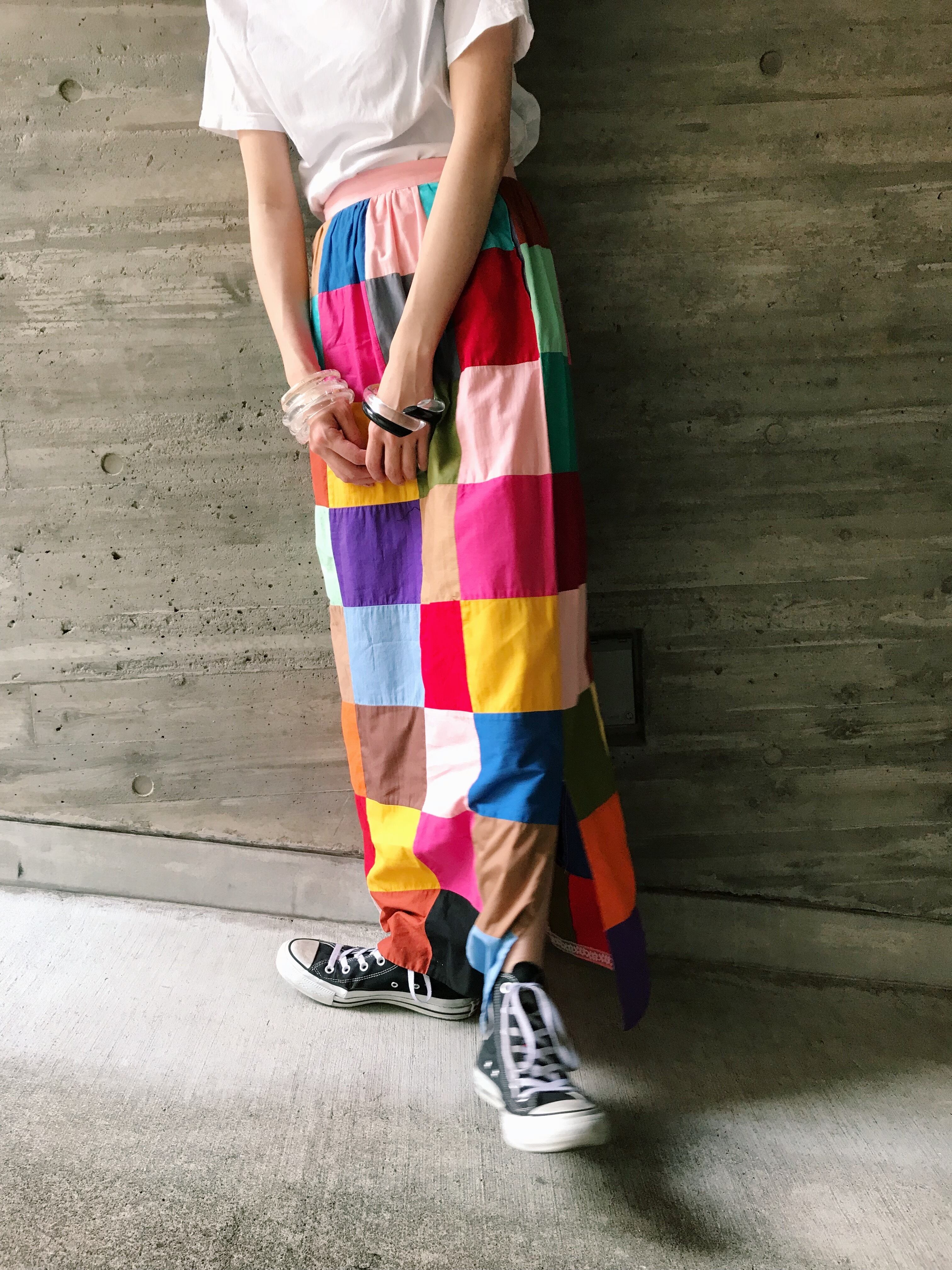 70s handmade multi color patchwork long cotton skirt ( ヴィンテージ ...