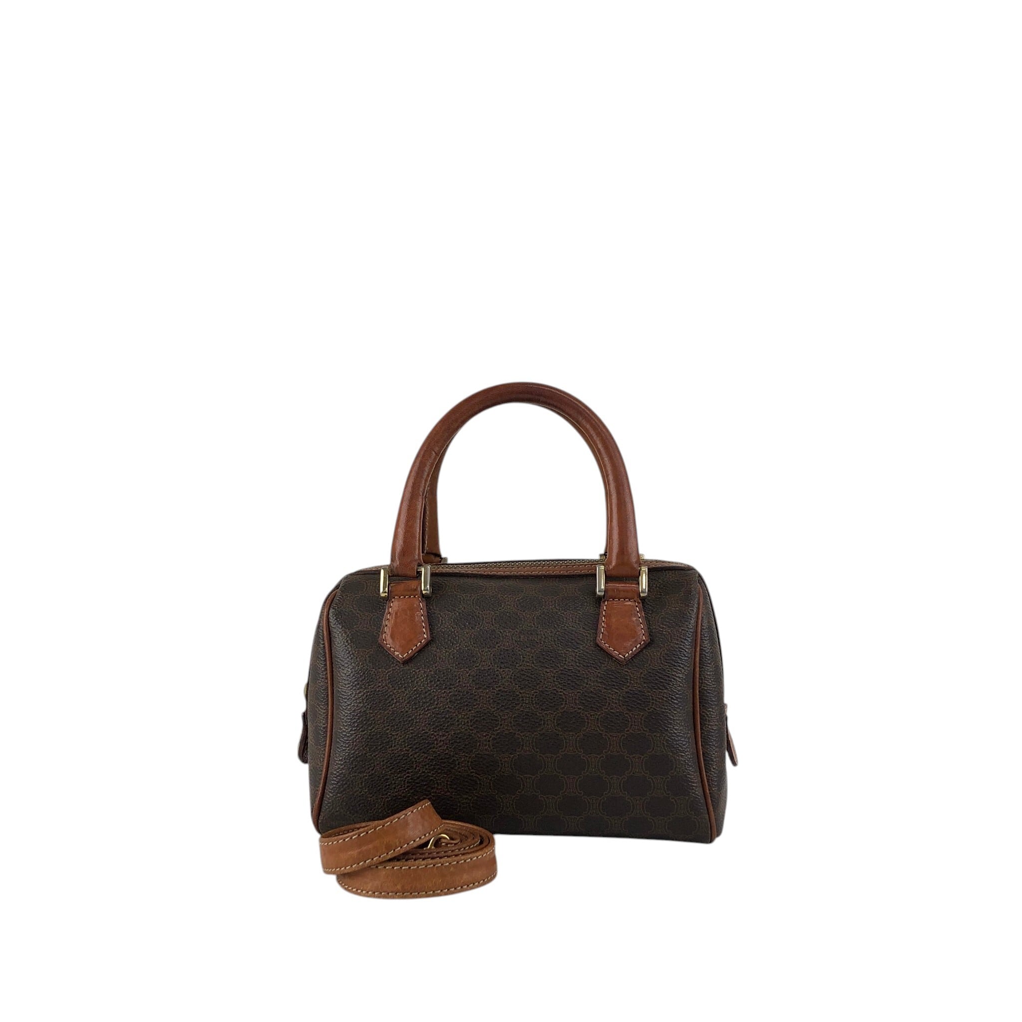 CELINE セリーヌ マカダム ショルダーバッグ ブラウン PVC レザー 2way