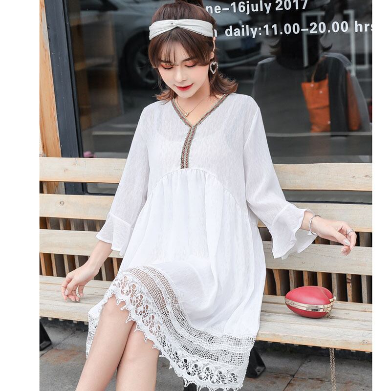 【新作】【送料無料】 レースシフォンマタニティドレス妊婦服Vestidos夏Vネックパゴダスリーブ妊娠ドレスマザー サマー 夏物 AL expec342959810307