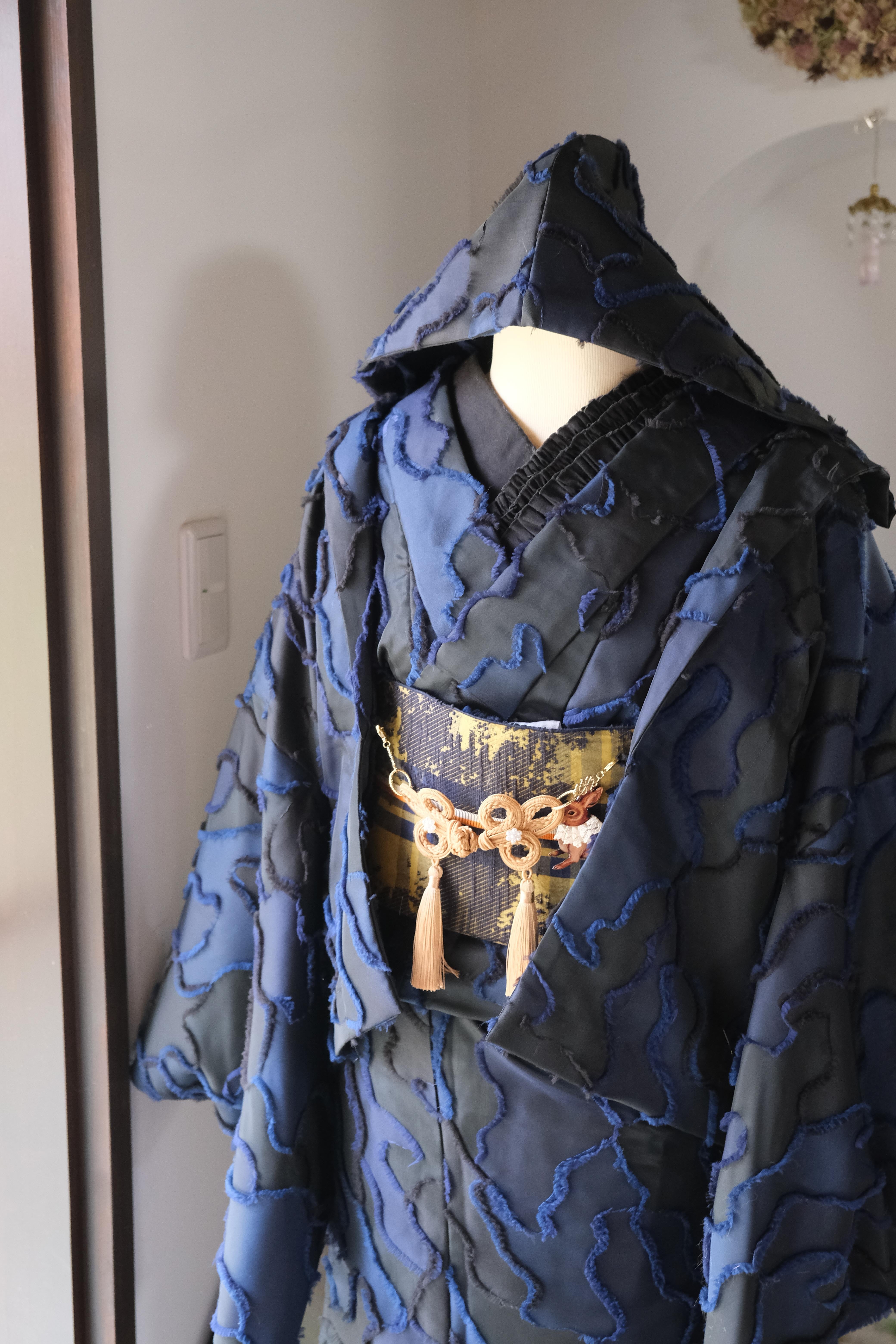 オリジナル着物 片袖モフ着物 ハンドメイド 生成×黒袖 【公式通販】
