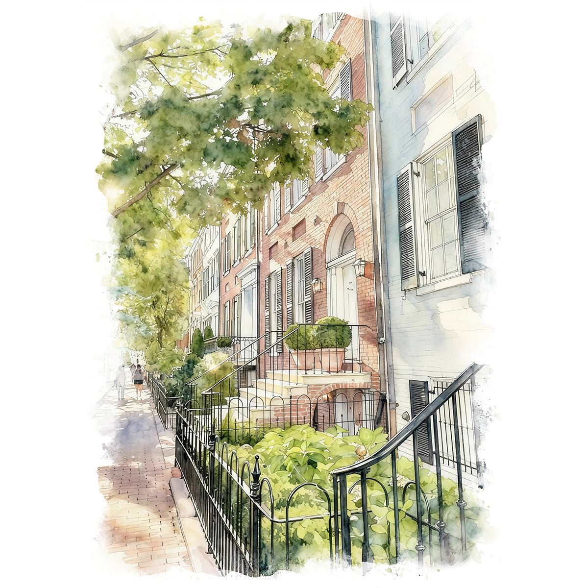 絵画 アメリカ 風景画 ワシントンD.C. ジョージタウン大学にある家 インテリアアート額付き 水彩画・油絵調 WAT0205