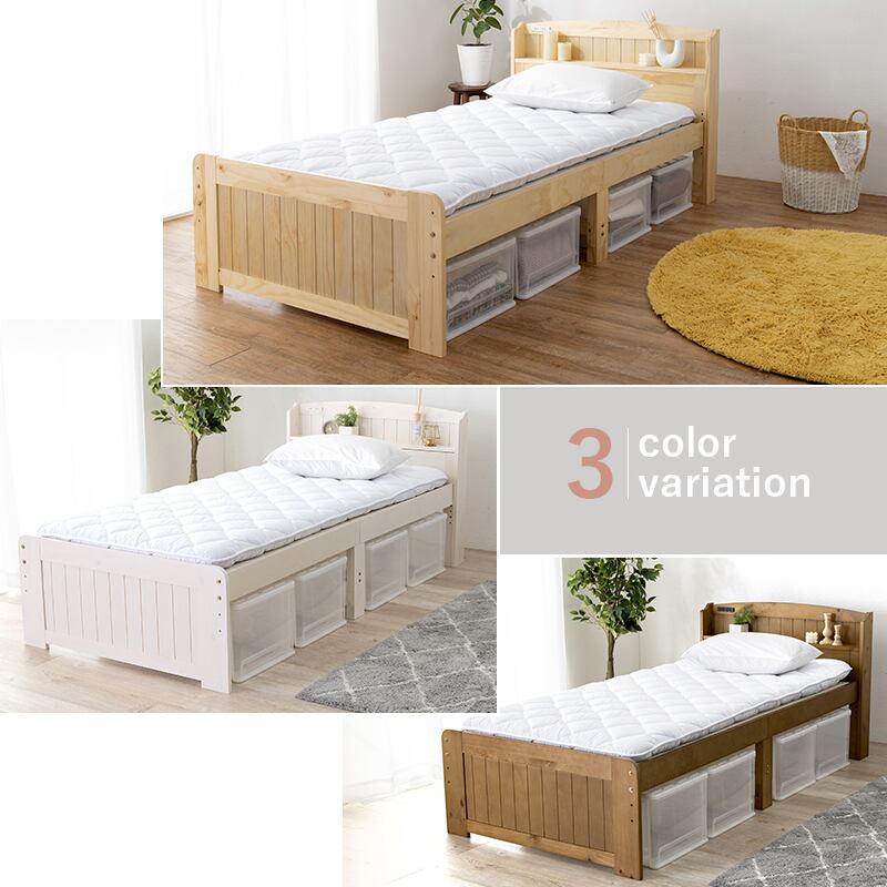【組立式】宮棚付きシングルベッド すのこフレーム 3色展開 ロングサイズ 一人暮らし ワンルーム 幅102cm