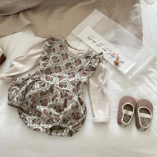 ☆セット☆vintage flower  rompers × puff sleeve tops