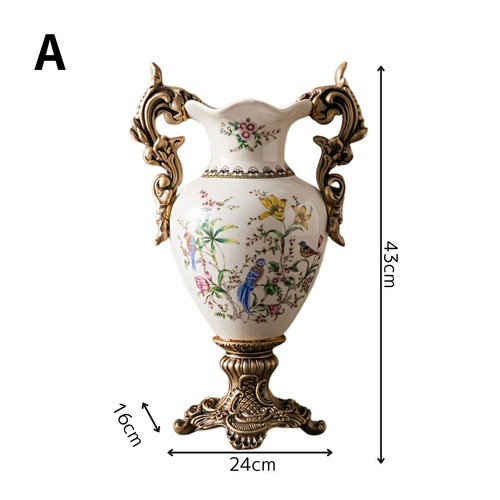 花瓶 トロフィー型 取手付き 花柄 鳥 フラワーポット ゴールド エレガント ゴージャス ゴールド ホームインテリア