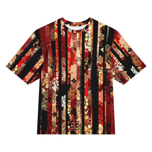 和紋様装飾ストライプ　レッド　和柄ユニセックス 150G Breeze Tシャツ