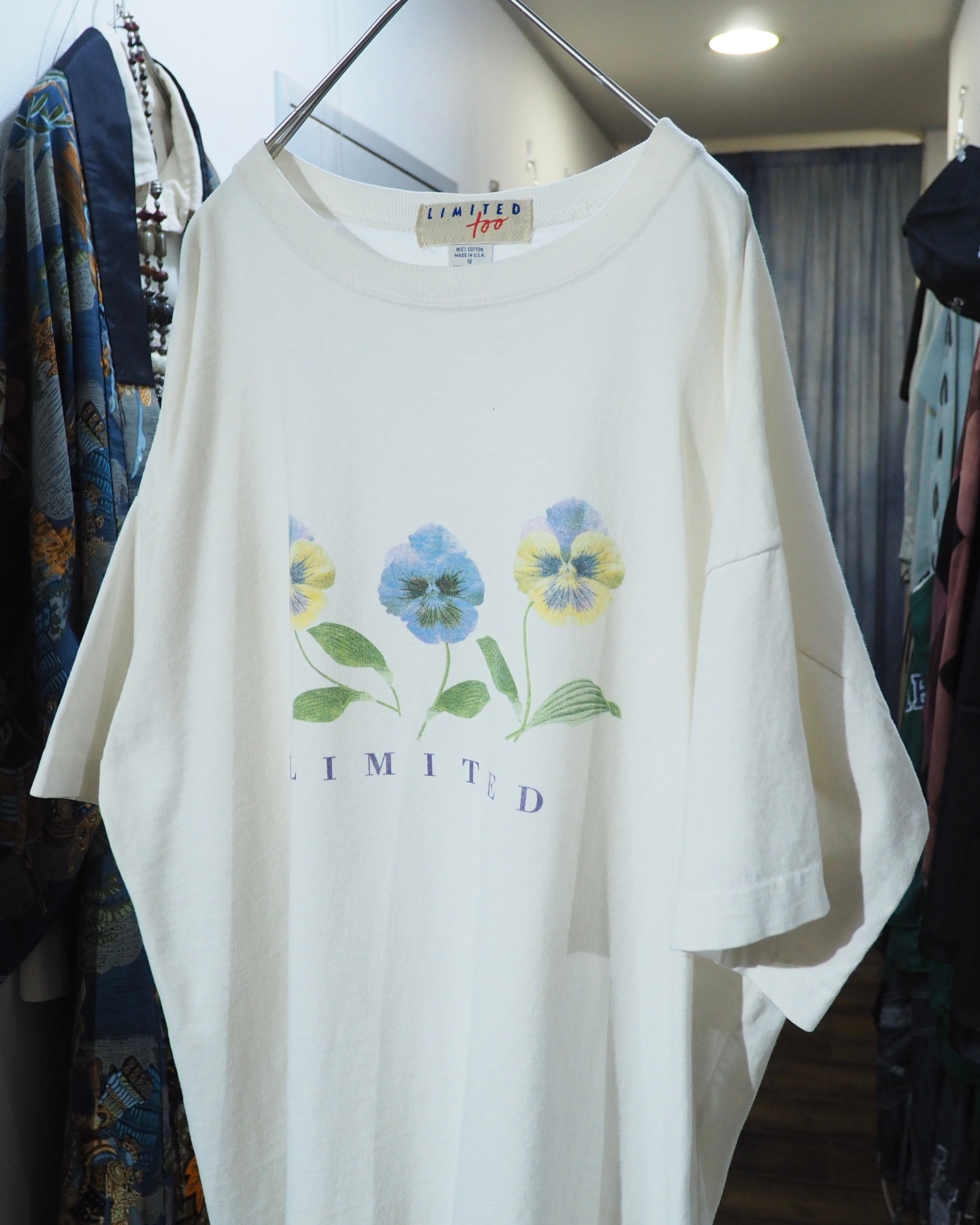 ” Made in USA ” Beautiful Pansy Flower printed White SS Tee