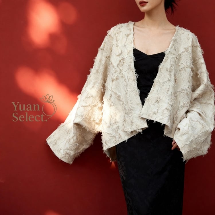 フリンジ花模様ジャカード　ショート羽織　YS00251