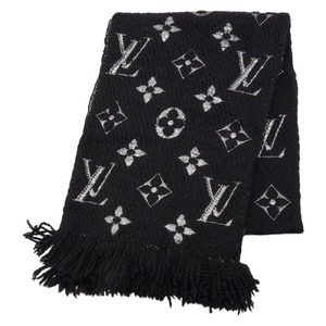 ルイ ヴィトン エシャルプ ロゴマニア シャイン マフラー M75833 ノワール ブラック ウール シルク レディース LOUIS VUITTON 【中古】