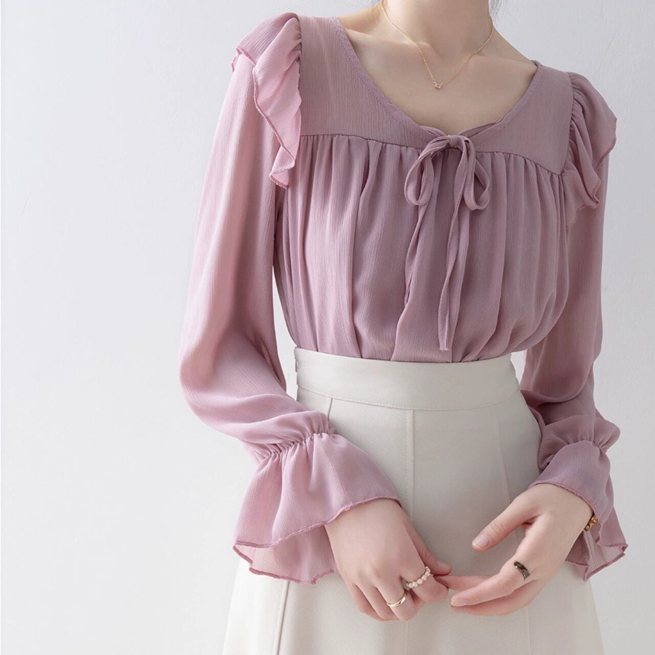 大人ピンク フェミニン シルエット ブラウス