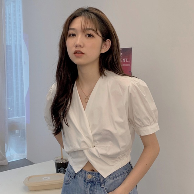 ショートトップス サマーハイウェストウェストVネック 大人ガーリー スウィート キュート カジュアル 夏物 YY-ファッション14707033363