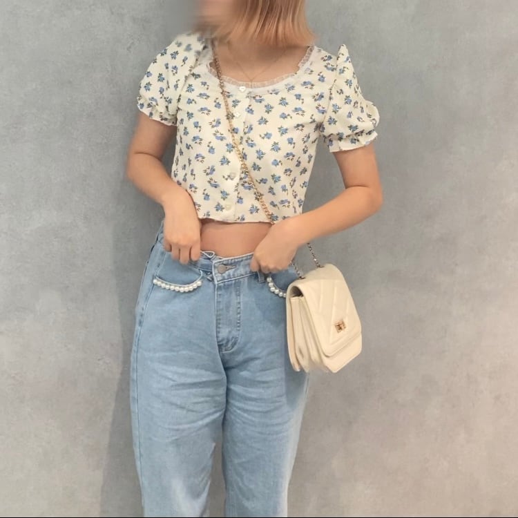 pois roses】Pearl straight denim (LAST1) | feellie