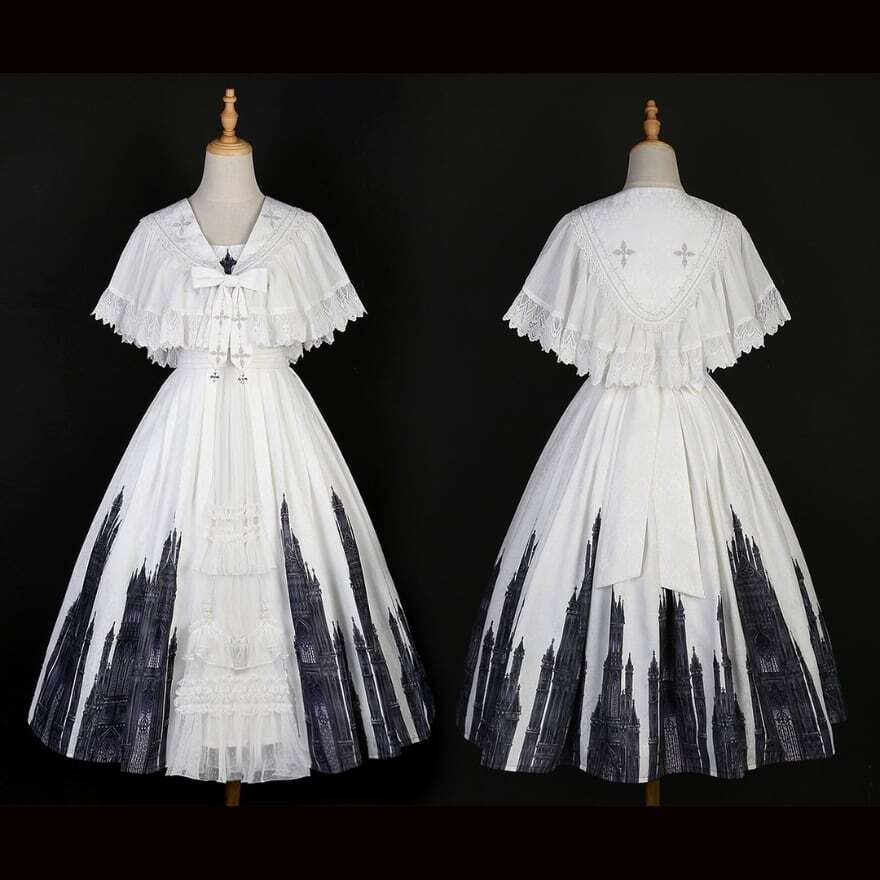 即納 ブラック ホワイト Mサイズ ゴスロリ セットアップ ケープ