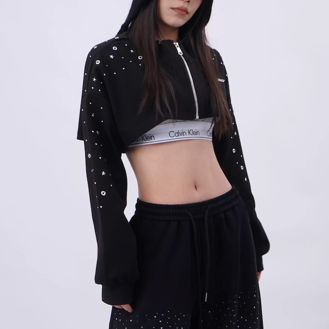 zip-up cropped long sleeve sweat parka la2779