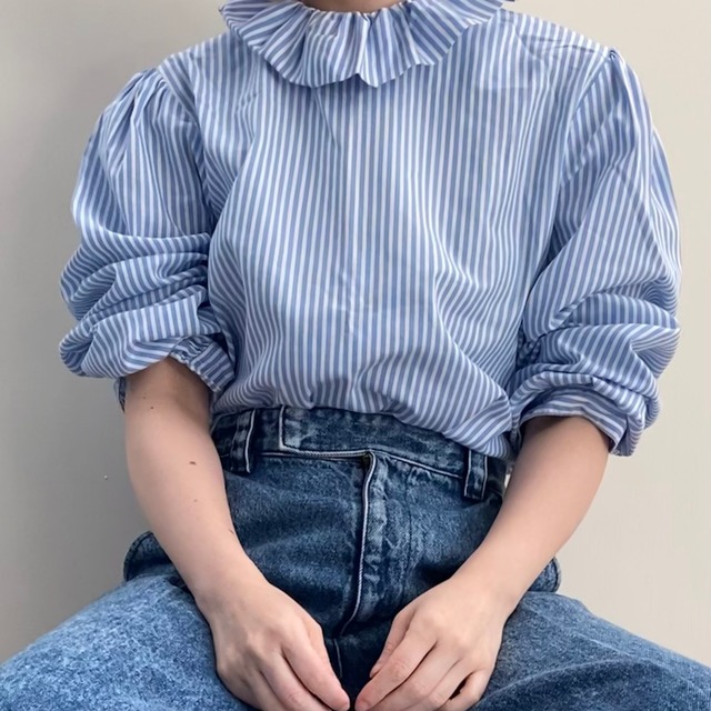 Ruffle Collar Stripe Blouse