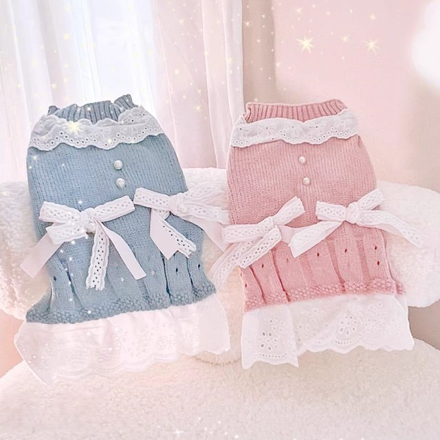 レース付ニットのワンピース　犬服　00451