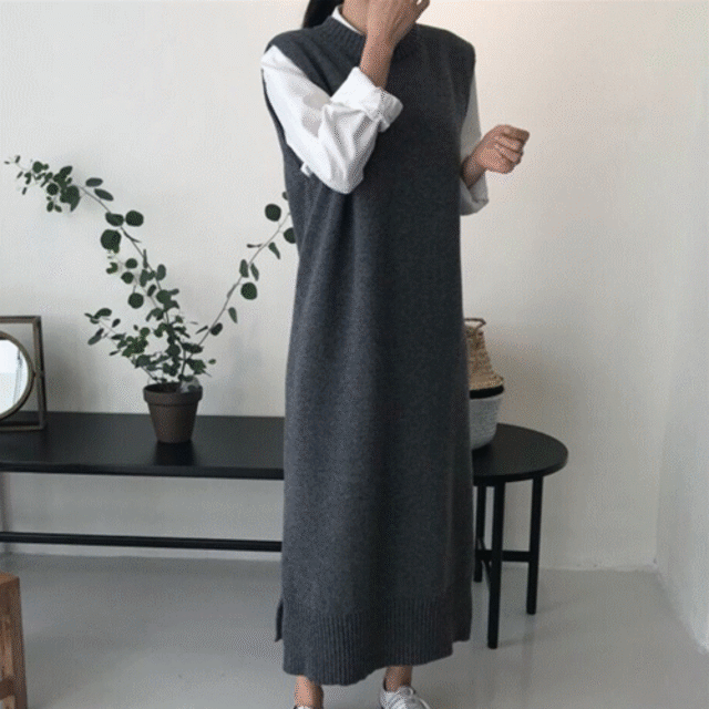 秋冬新作 ニットベスト ロング丈ベスト ロング丈ワンピース シンプル レディース オシャレ