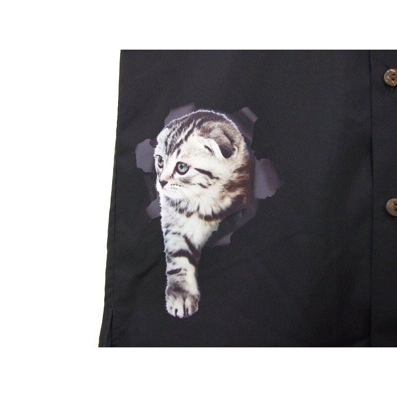 ロンT　Tシャツ　黒　メンズ　長袖　柄　猫　シンプル　大きい　ゆったり　L