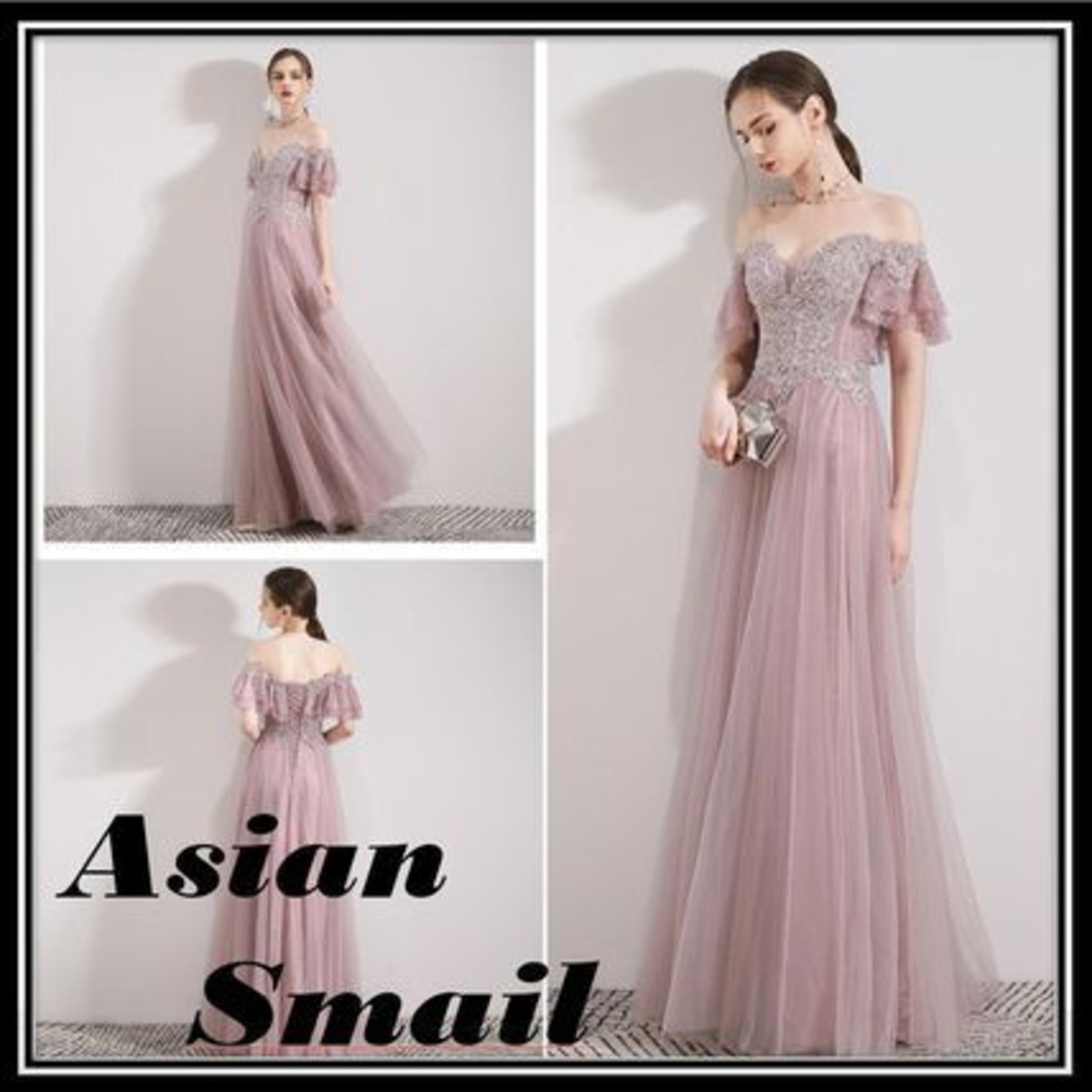 エレガント！イブニングドレス ピンク オフショルダー ソフトチュール  