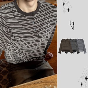 Stripe Textured Henley Knit (3color)