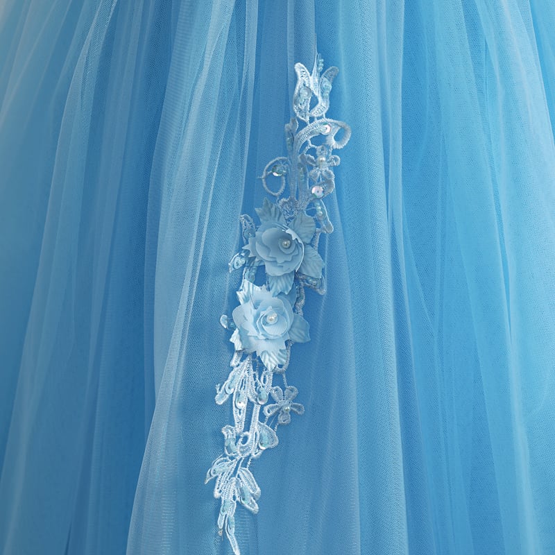 豪華！ Vネックドレス カラードレス 水色 ソフトチュール  