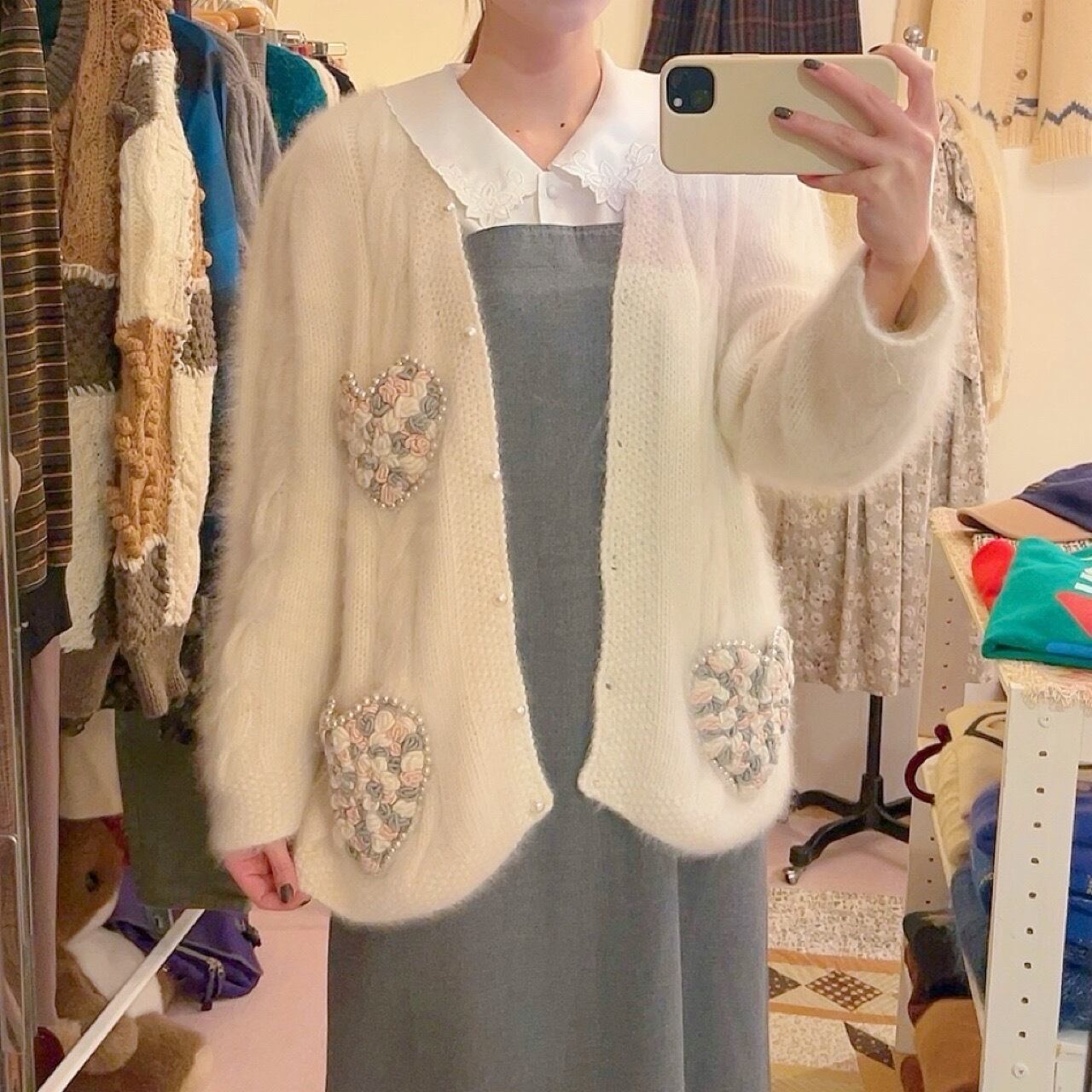 pearl ♡ pocket angora knit cardigan