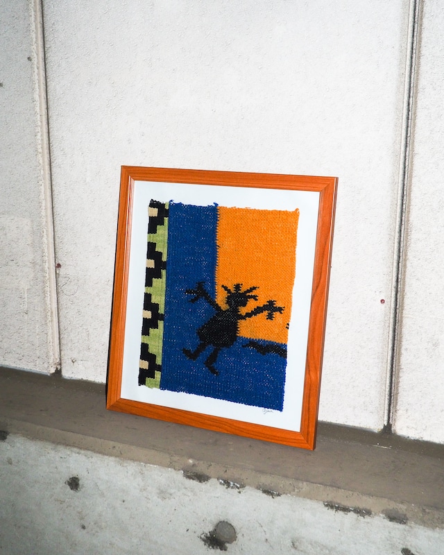Framed Kilim Art Featuring Geometric Patterns and Human Figures