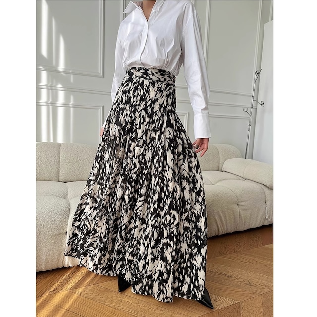 monotone print long skirt<s1648>