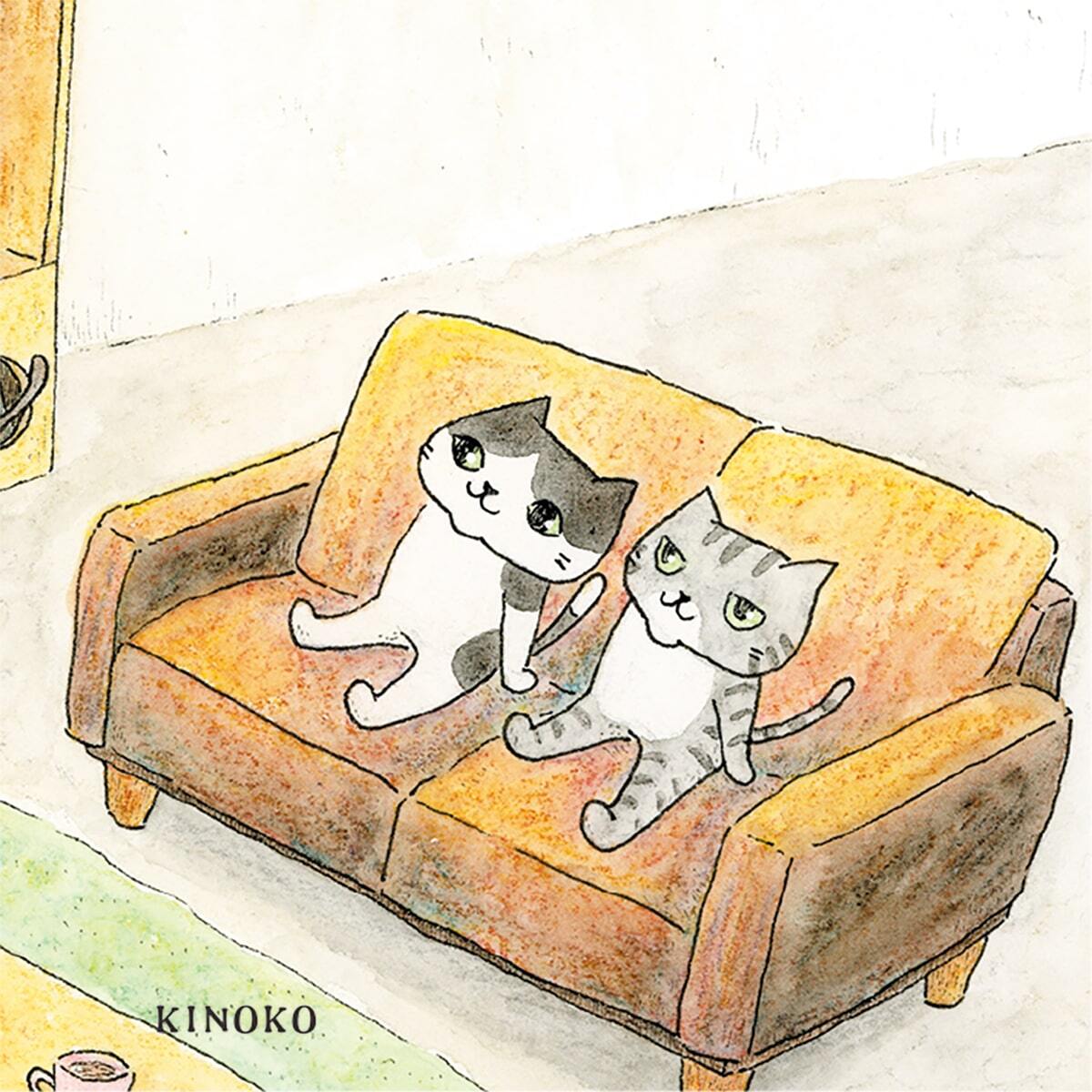 ポストカード 猫部屋 / グッズ 部屋 水彩 イラスト 猫 絵本風 | きのこ