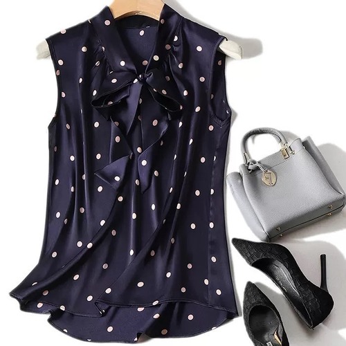 リボン　ノースリーブ　ブラウス　タンクトップ　S/4XL