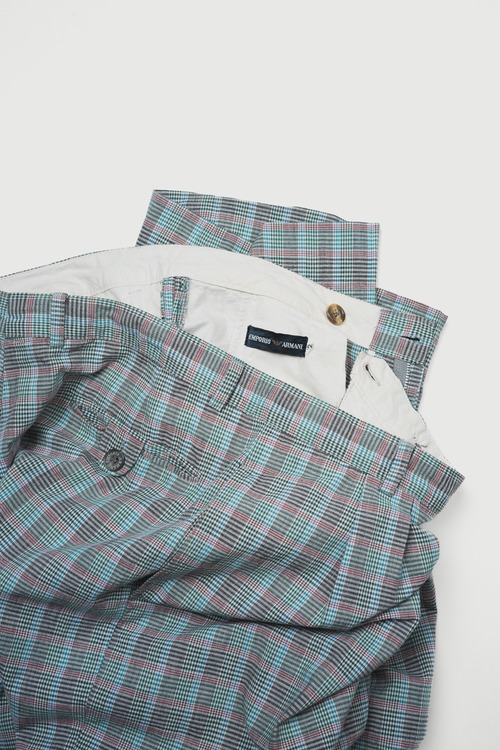 [Late 90’s] "EMPORIO ARMANI" Cotton Glen Check Box-Tuck Trousers