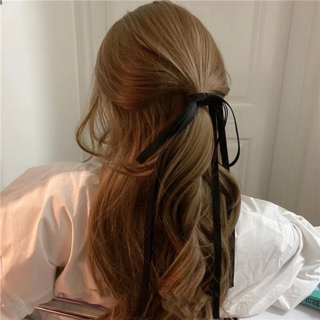 black ribbon long hair tie