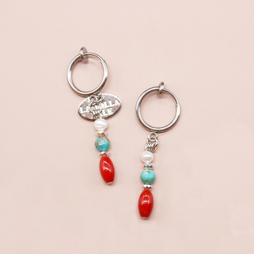 【Be Loved Turquoise】ターコイズ×コーラル×パール イヤリング