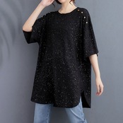 型ボタンラメ デザインTシャツ  30240