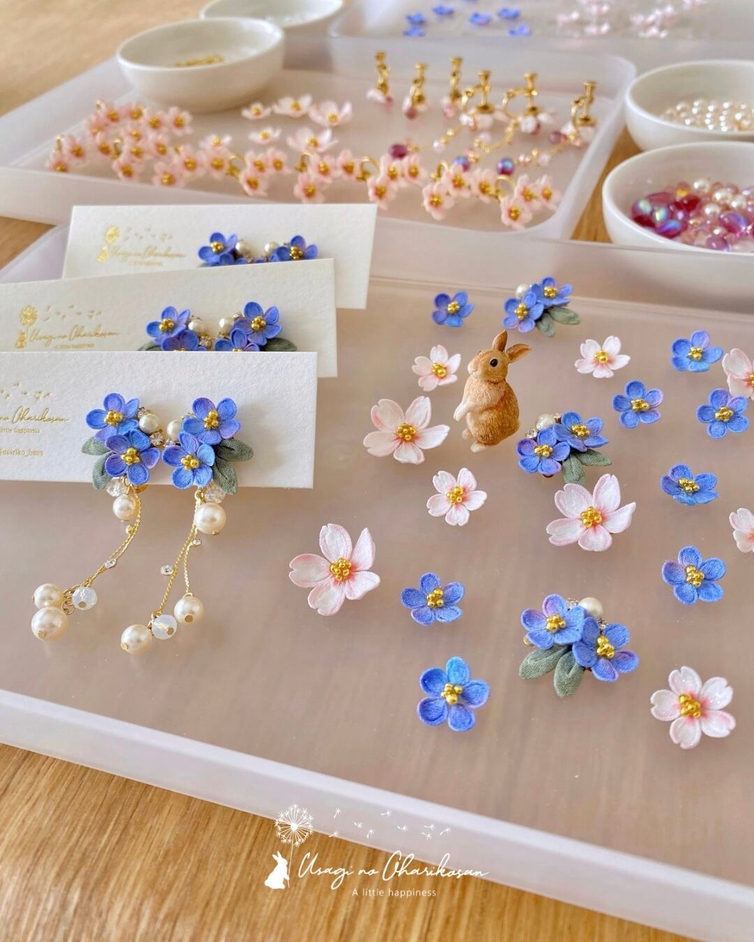 展示〉忘れな草のピアス/イヤリング | うさぎのお針子さん