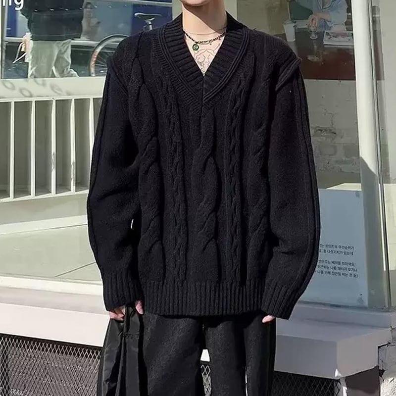 ラムカシミヤ parts lab ブラック Vネック ニットセーター grancy V