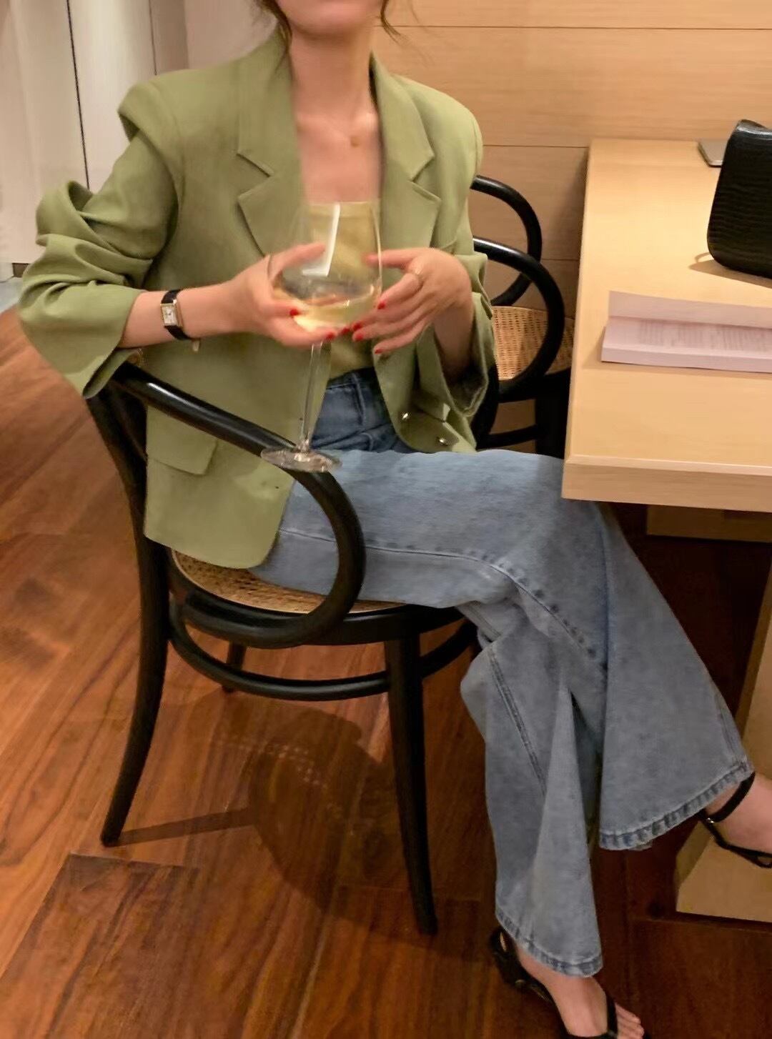 ボタングリーンジャケット オータム 秋物 ビッグFスモールZ韓国811769774