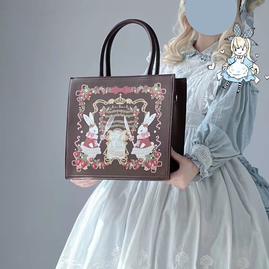 ロリータ ハンドバッグ トートバッグ いちごとラビット ファスナー