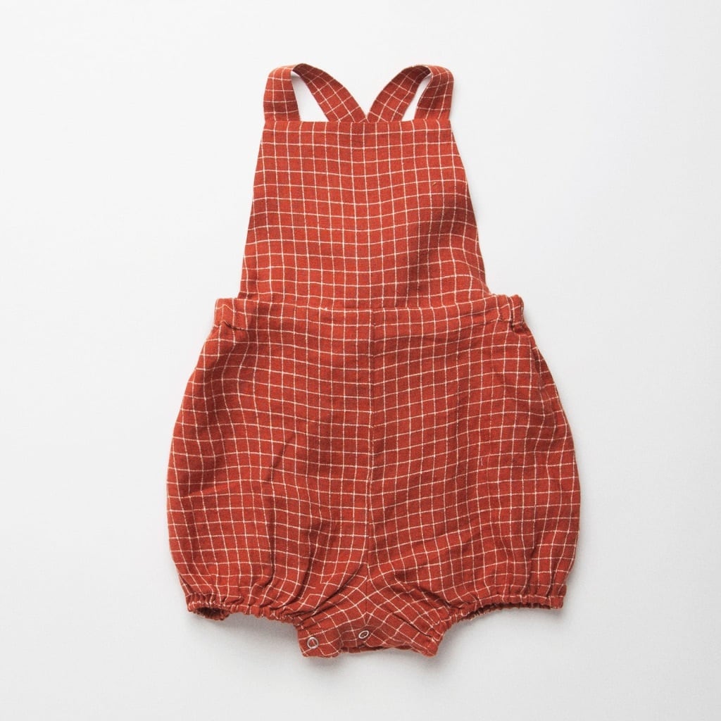 Nellie Quats Jump Rope Romper-Rust Check Linen
