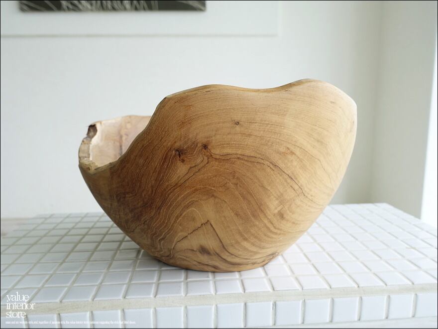 チーク無垢材 大型プリミティブボウルN30cm 入れ物 フルーツバスケット 無垢材トレイ 自然な様 ナチュラル 世界三大銘木