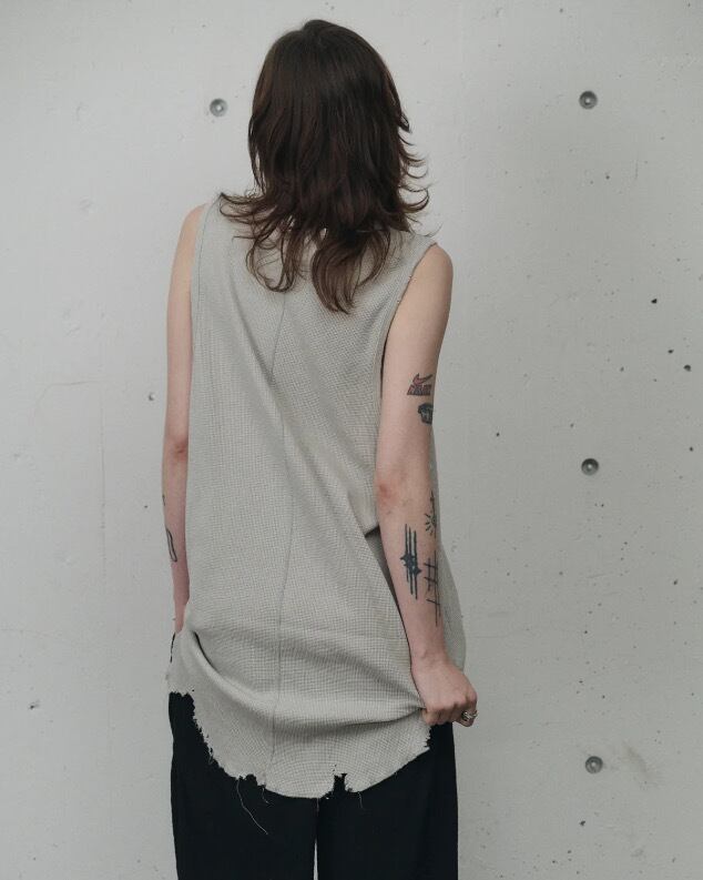 26SS】 ANCELLM DAMAGE WAFFLE TANK TOP (GREIGE) ANC-STD-CT04