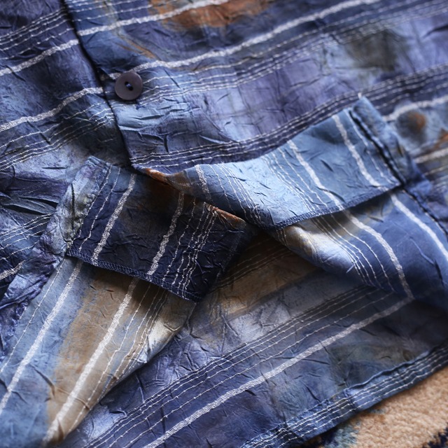 wrinkle fabric art pattern h/s big see-through shirt