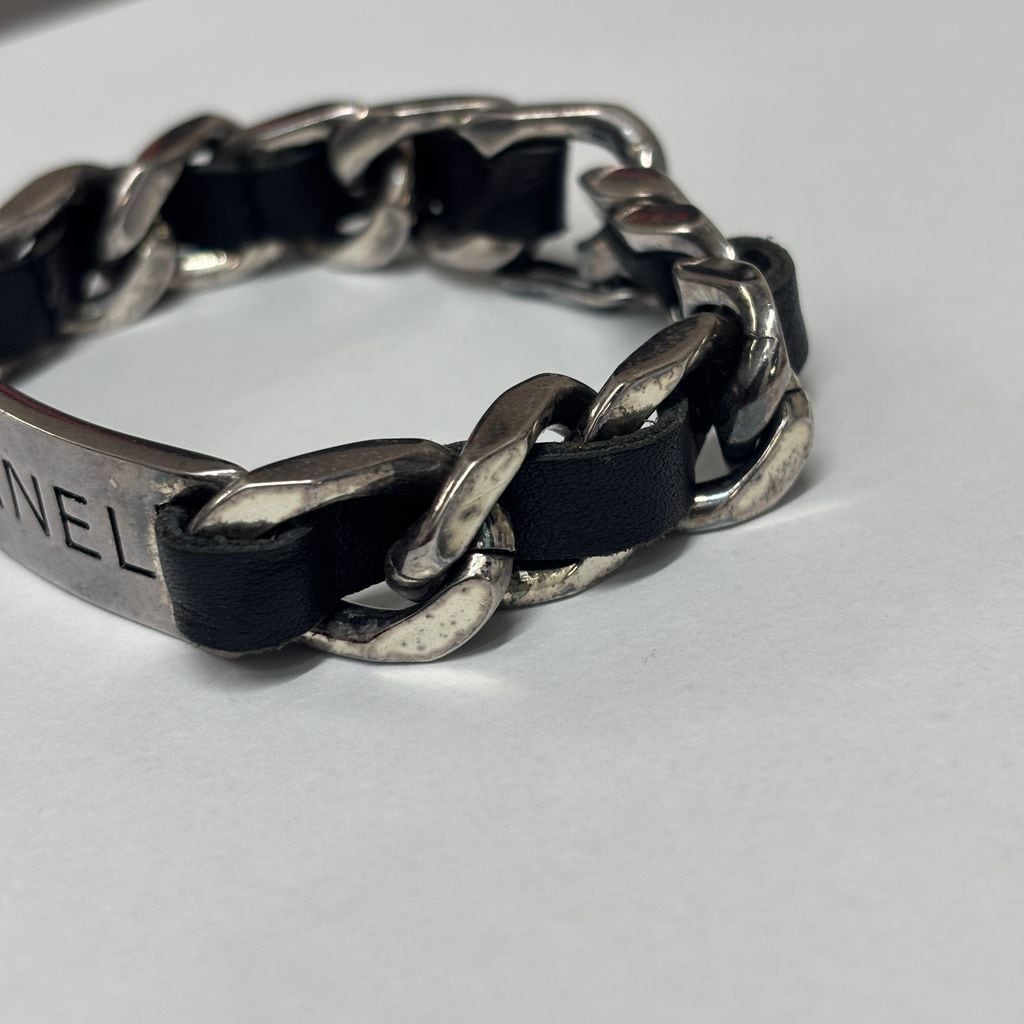 CHANEL シャネル 96SS PLATE BRACELET ブレスレット シルバー×ブラック