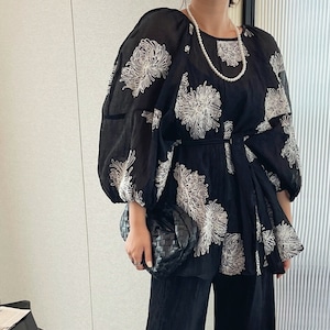 Sheer embroidered blouse in 2 colors S1555