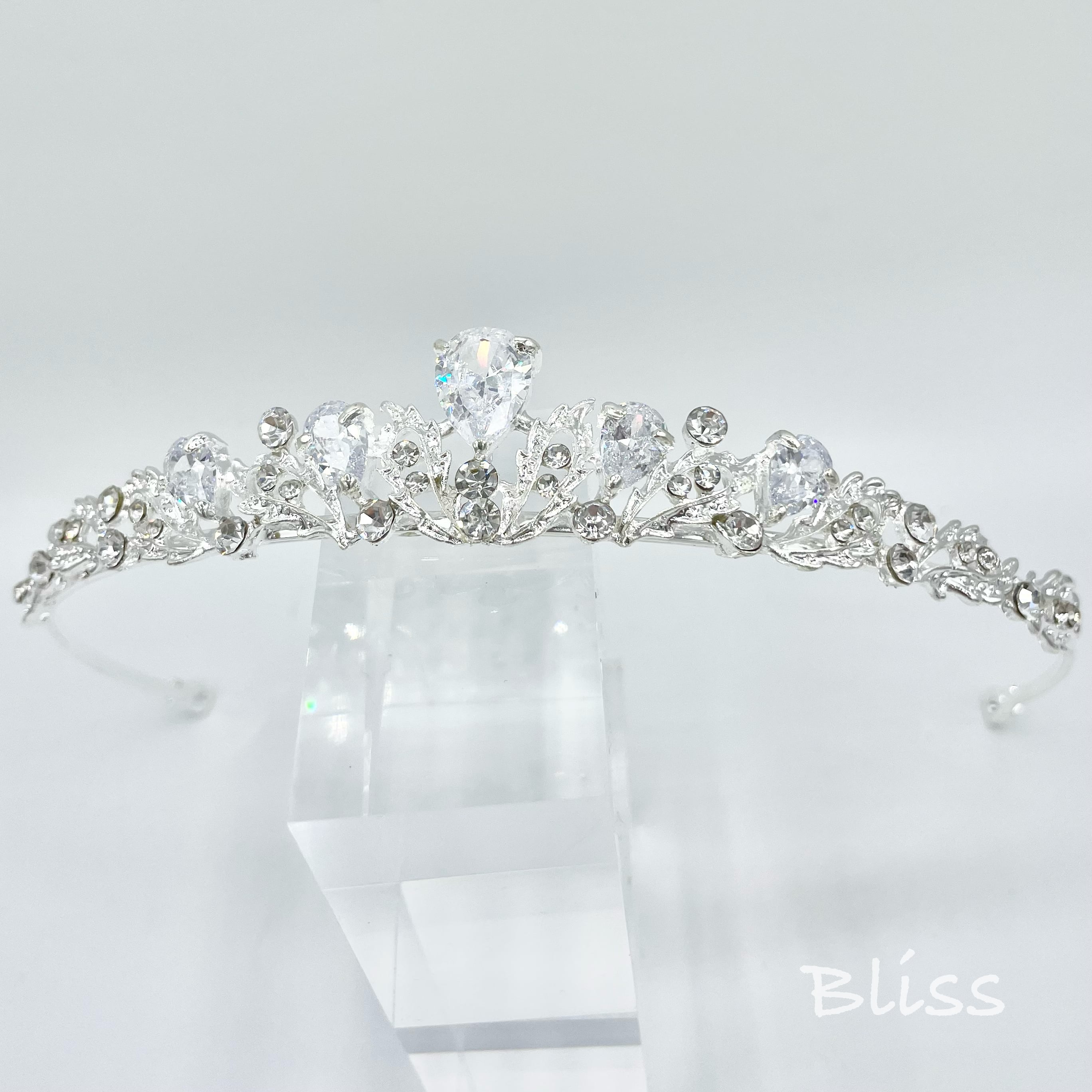 H-103 ウェディング アクセサリー【キュービック ジルコニア ナチュラル ティアラ 】ブライダル 髪飾り