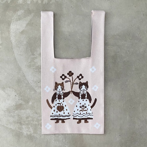 【Aiko Fukawa】布川愛子 KNIT MARCHE BAG  お花を掲げる猫たち ニットマルシェバッグ