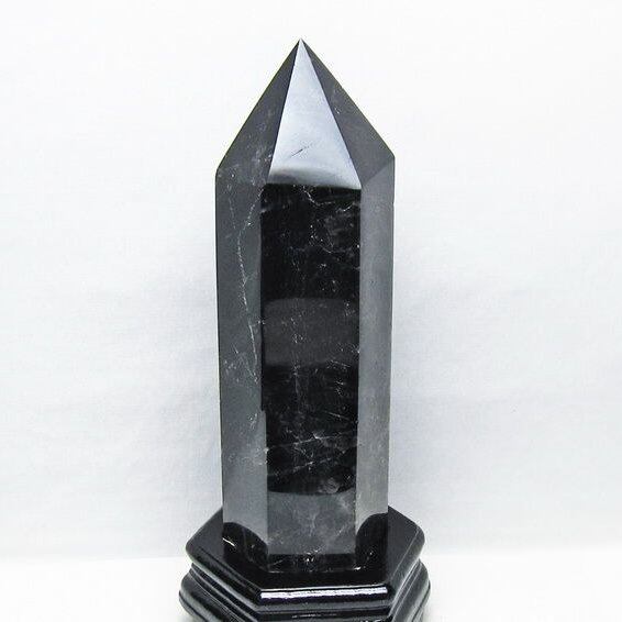 2.4Kg モリオン 六角柱 黒水晶 ポイント 置物 一点物 台座付属 162-443