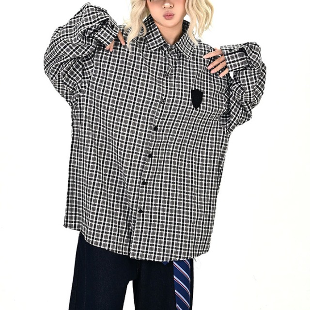 back cross design checkered shirt　バッククロスデザインチェック柄シャツ　J1334