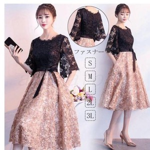 ★送料無料★11号（L)☆トップスレ－ス仕立ミディアムドレス(OPN2089)